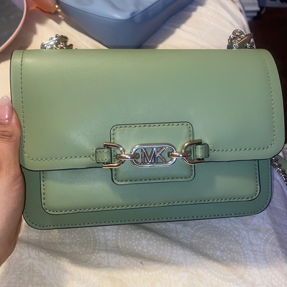 New Michael Kors Greenwich crossbody bag Light Sage stud